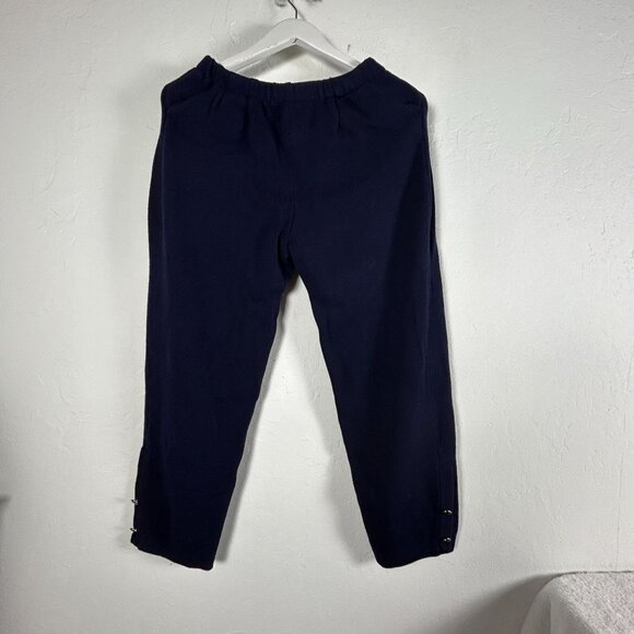 Womens Navy Elastic Waist Cropped Pants Knit High Rise Pockets Casual Pull-On - Picture 1 of 8